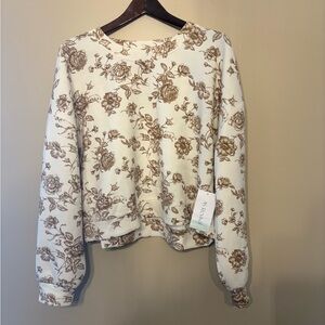 Altar'd State Cream Sweatshirt with Brown Floral Print